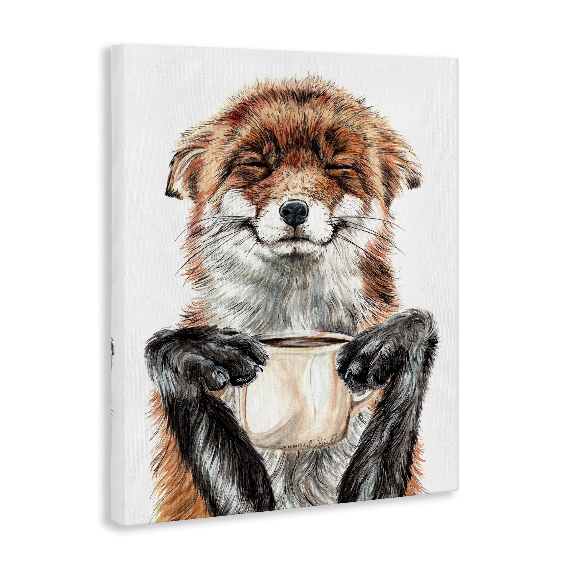 Amazon.com - 'Happy Fox with Coffee'| Canvas Art | Stupell